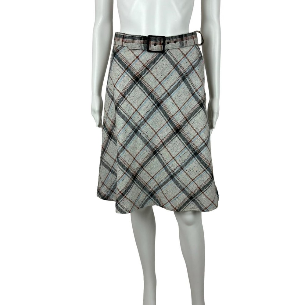 Vintage 70s Plaid Skirt Women's Small Belted Waist Speckled Rainbow A Line